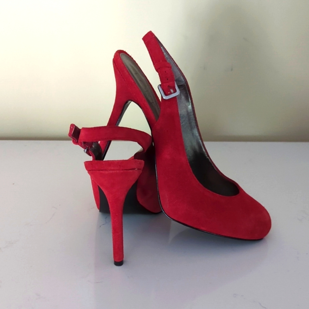 Red suede pumps size 7.5